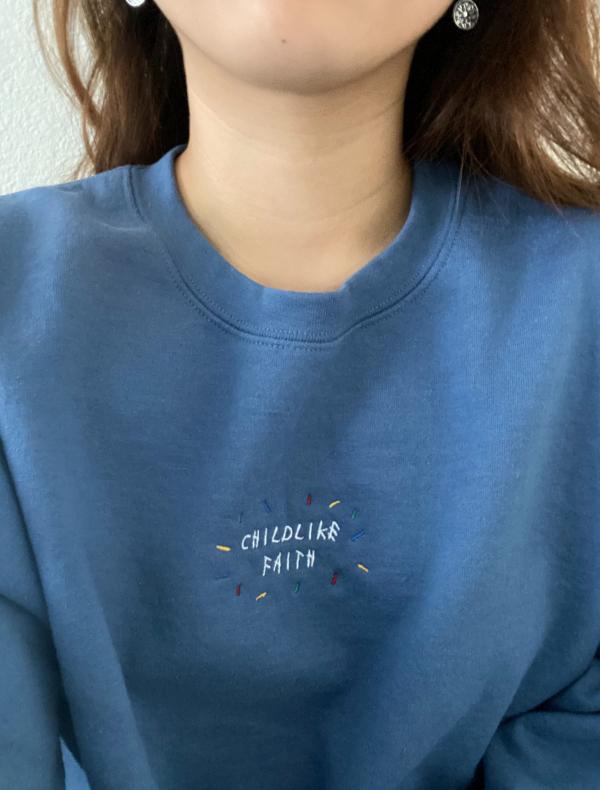 Childlike Faith Embroidered Confetti Crewneck Sweatshirt  Christian Sweatshirt  Bible Sweatshirt  Aesthetic Sweatshirt  Christian Apparel - Image 3