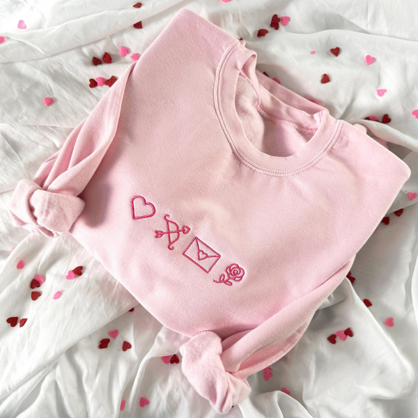 Embroidered Cute Valentine's Icons Gemma Crewneck Sweatshirt | Valentine's Sweatshirt | Valentine's Gift | Gift for Her | Galantine's Day - Image 3