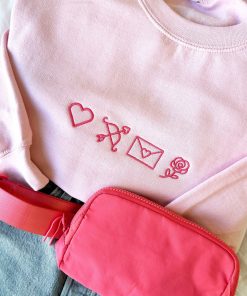Embroidered Cute Valentine's Icons Gemma Crewneck Sweatshirt | Valentine's Sweatshirt | Valentine's Gift | Gift for Her | Galantine's Day