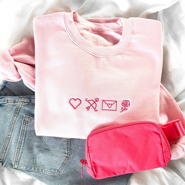 Embroidered Cute Valentine's Icons Gemma Crewneck Sweatshirt | Valentine's Sweatshirt | Valentine's Gift | Gift for Her | Galantine's Day - Image 2