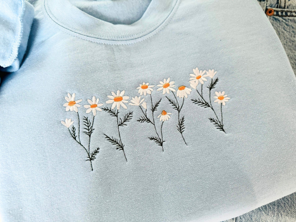 Daisy Embroidered Shirt  Flower T-shirt  Gift For Her/Bestfriend  Floral Sweatshirt  Cute Embroidered Hoodie  Embroidered Wildflower - Image 2
