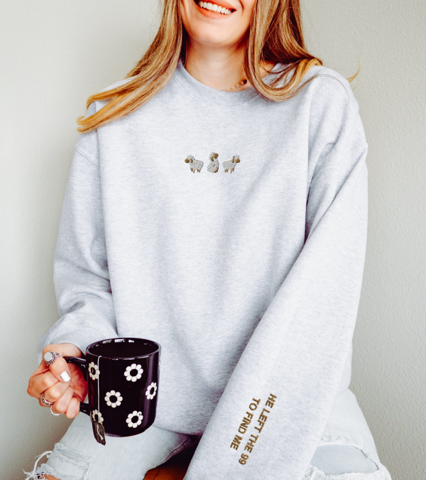 Lost Sheep Embroidered Sweatshirt  Jesus Leaves the 99  The Lord is My Shepherd Crewneck  Psalm 23  Christian Apparel - Image 4
