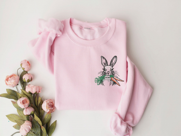 Embroidered Easter Day Sweatshirt  Embroidered Rabbit Sweatshirt  Embroidered Easter Bunny Shirt  Easter Shirt  Cute Bunny Sweatshirt - Image 2