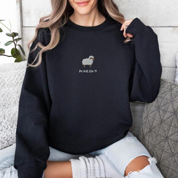 Lost Sheep Sweatshirt | Bible Verse Sweater | Embroidered Christian Crewneck | Jesus Leaves The 99 | Christianity Shirt Gift | Jesus Parable - Image 4
