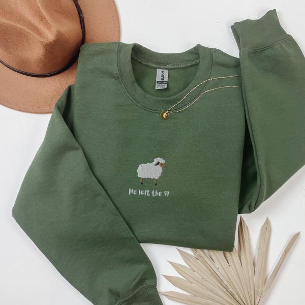 Lost Sheep Sweatshirt | Bible Verse Sweater | Embroidered Christian Crewneck | Jesus Leaves The 99 | Christianity Shirt Gift | Jesus Parable