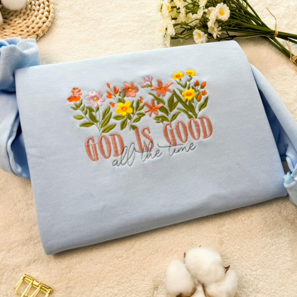 Embroidered God is Good Wildflower Sweatshirt  Botany Embroidered Hoodie  Cottage Core Embroidery T-shirt Crew Neck Sweatshirt - Image 2
