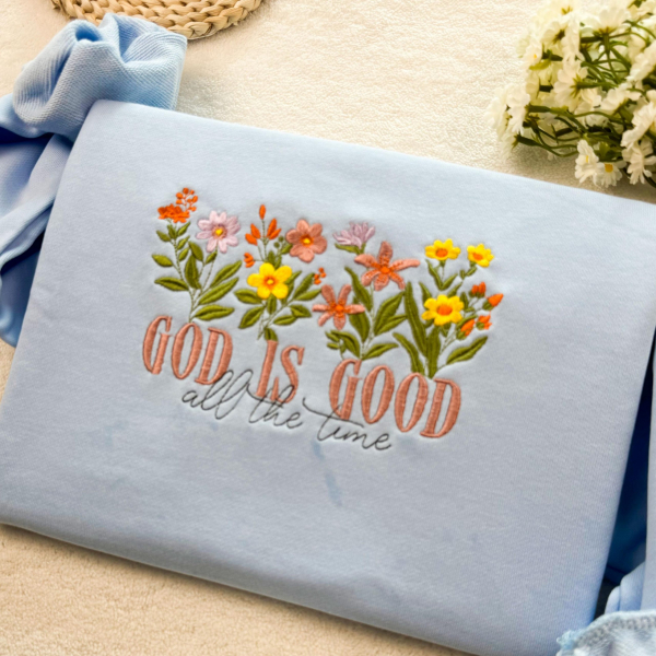 Embroidered God is Good Wildflower Sweatshirt  Botany Embroidered Hoodie  Cottage Core Embroidery T-shirt Crew Neck Sweatshirt - Image 3