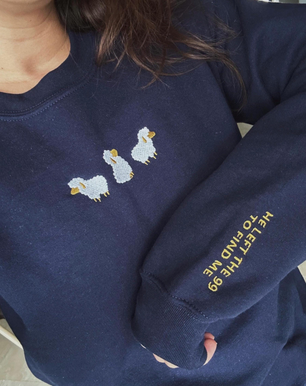 Lost Sheep Embroidered Sweatshirt  Jesus Leaves the 99  The Lord is My Shepherd Crewneck  Psalm 23  Christian Apparel - Image 5