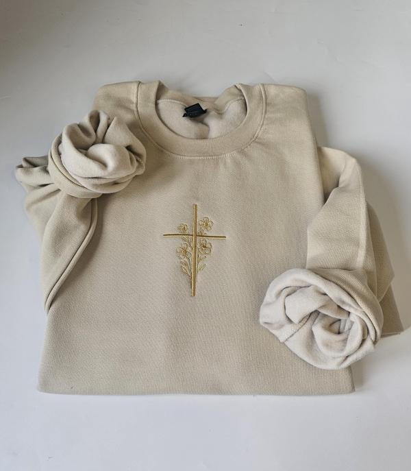 Cross embroidered unisex sweatshirt Christian embroidered sweatshirt scripture flower cross bible verse crewneck sweater Gift for christians - Image 2