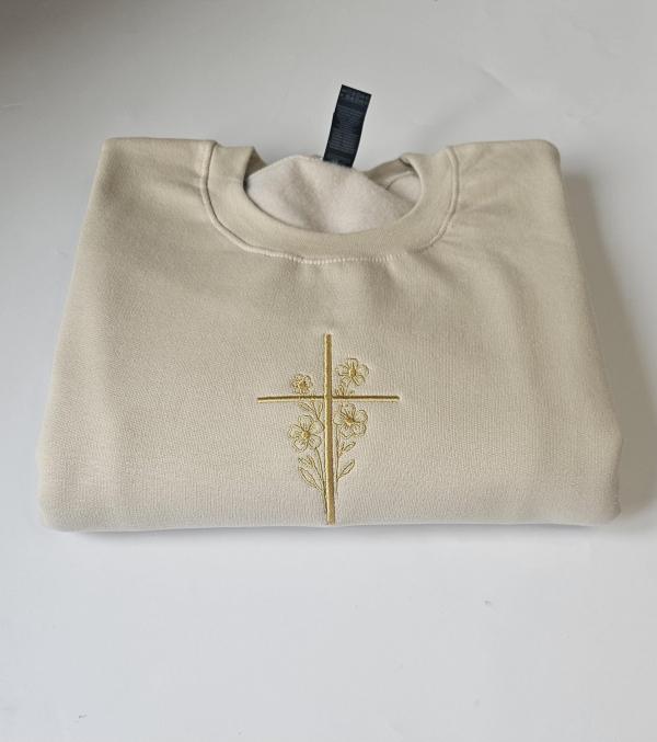 Cross embroidered unisex sweatshirt Christian embroidered sweatshirt scripture flower cross bible verse crewneck sweater Gift for christians