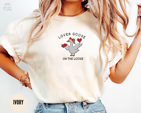 Silly Goose Embroidered Valentine Shirt  Funny Goose Lover Gift For Best Friend  Valentines Day Comfort Colors Love TShirt  XoXo Meme Tee - Image 2