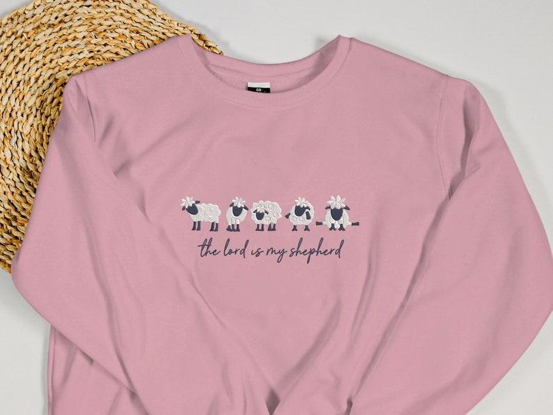 The Lord Is My Shepherd Embroidery Sweatshirt Jesus Love Embroidered Hoodie Christian Faith Shirt Cute Sheep Embroidered Sweatshirt - Image 3