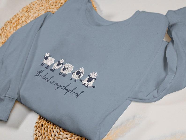 The Lord Is My Shepherd Embroidery Sweatshirt Jesus Love Embroidered Hoodie Christian Faith Shirt Cute Sheep Embroidered Sweatshirt - Image 4