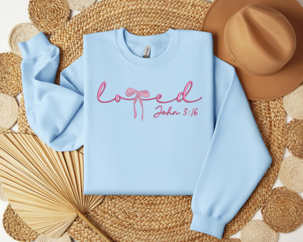 Embroidered Loved John 3:16  Christian Valentines Sweatshirt  Valentine Day T-shirt  Valentine  Christian Shirt  Jesus Valentine Embroidered - Image 2
