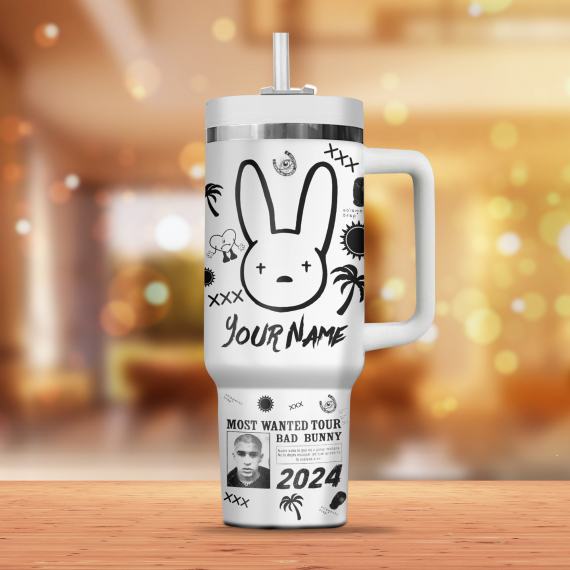 Bad Bunny Music Custom Name 40 oz 30 oz Tumbler With Handle
