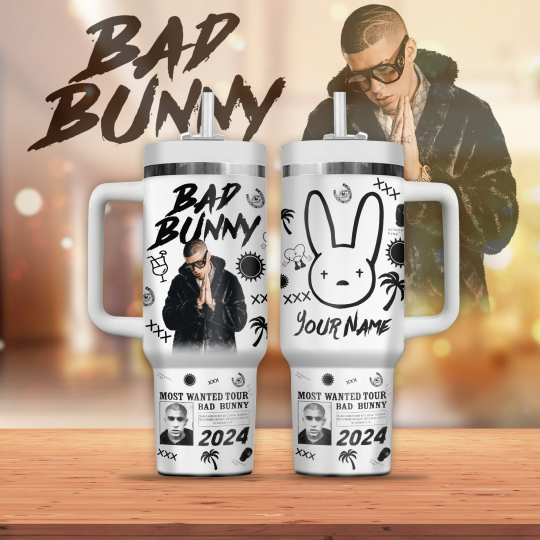 Bad Bunny Music Custom Name 40 oz 30 oz Tumbler With Handle