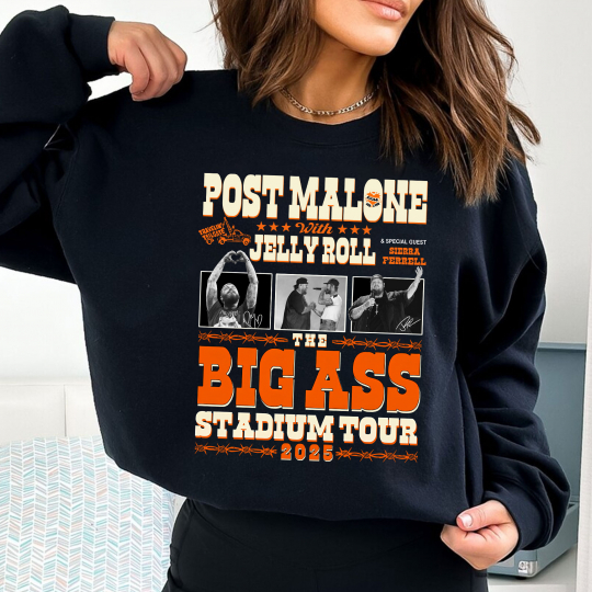 Post Malone x Jelly Roll The Big Ass Stadium Tour 2025 Shirt, Big Ass Stadium Tour, Concert Tour Music - Image 3