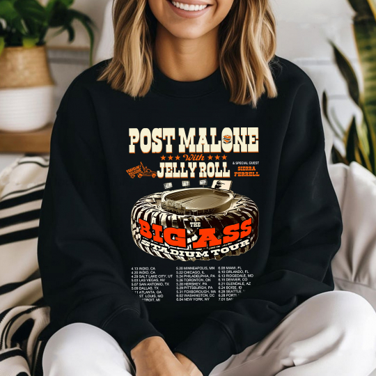 Post Malone And Jelly Roll Tour Concert Shirt, Big Ass Stadium Tour 2025 Shirt, Country Music Fan, Post Malone Merch - Image 3